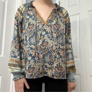 Current Air Blouse Anthropologie Long Sleeve Boho Colorful Modest Extra Small